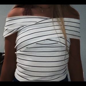 zara striped off shoulder crop top